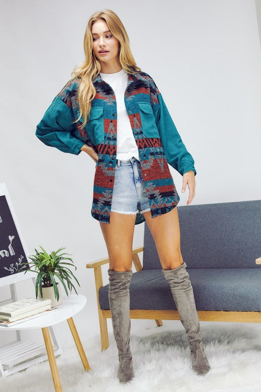 Dark Aztec Down Long Sleeve Jacket