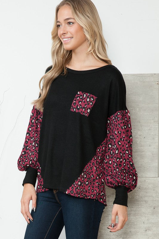 Leopard Print Balloon Sleeve Sweater