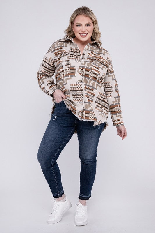 Aztec Western Shacket - Plus Size