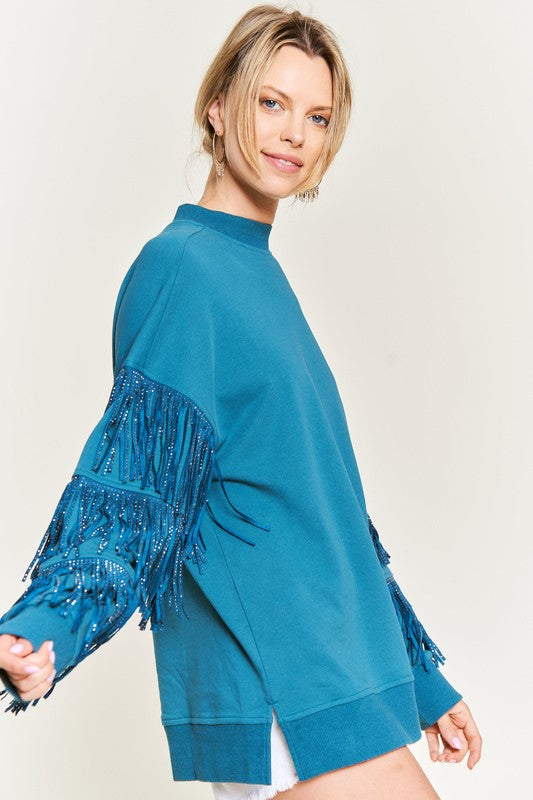 Silver Studded Fringed Sleeve Top