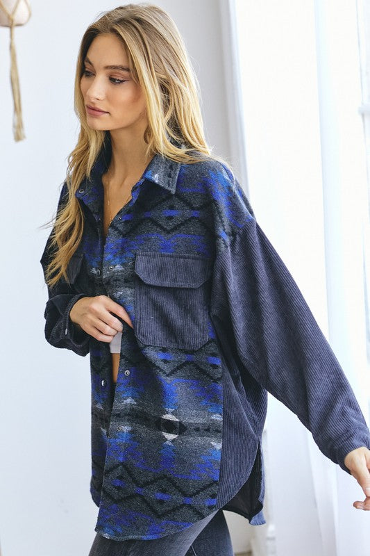 Dark Aztec Down Long Sleeve Jacket