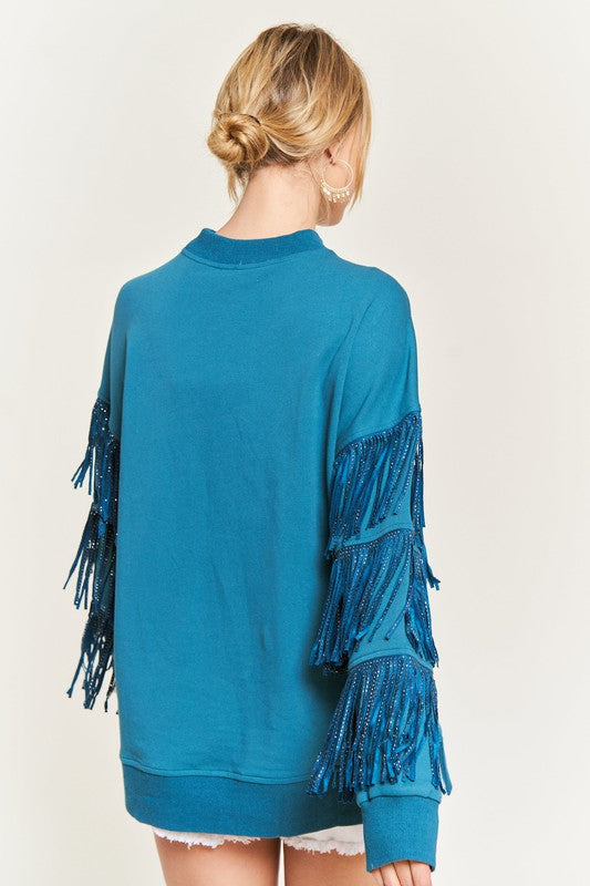 Silver Studded Fringed Sleeve Top