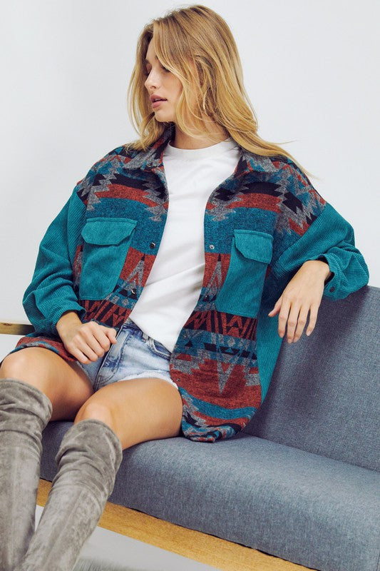 Dark Aztec Down Long Sleeve Jacket