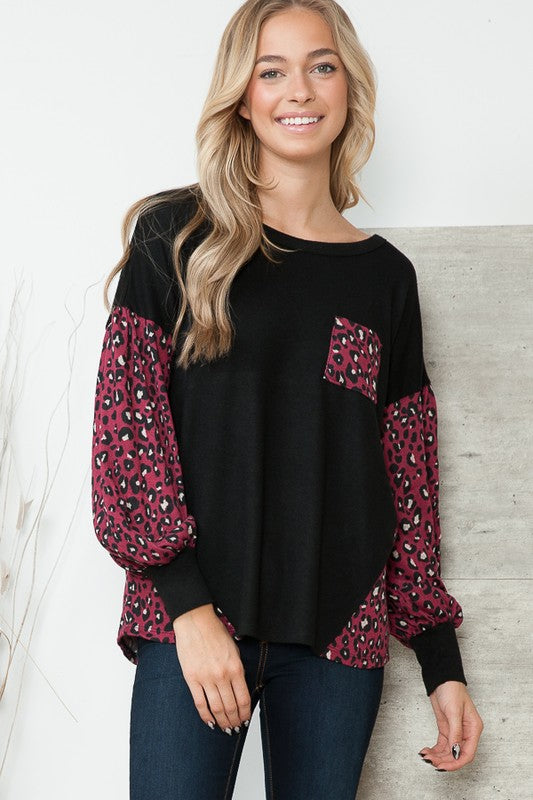 Leopard Print Balloon Sleeve Sweater