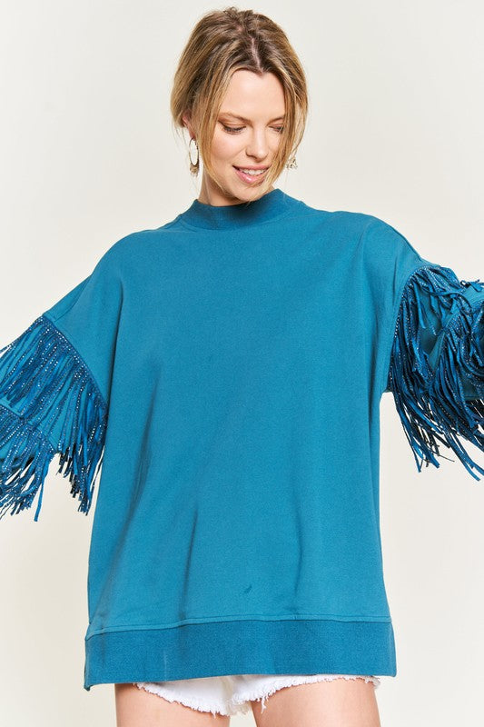 Silver Studded Fringed Sleeve Top