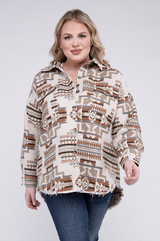 Aztec Western Shacket - Plus Size