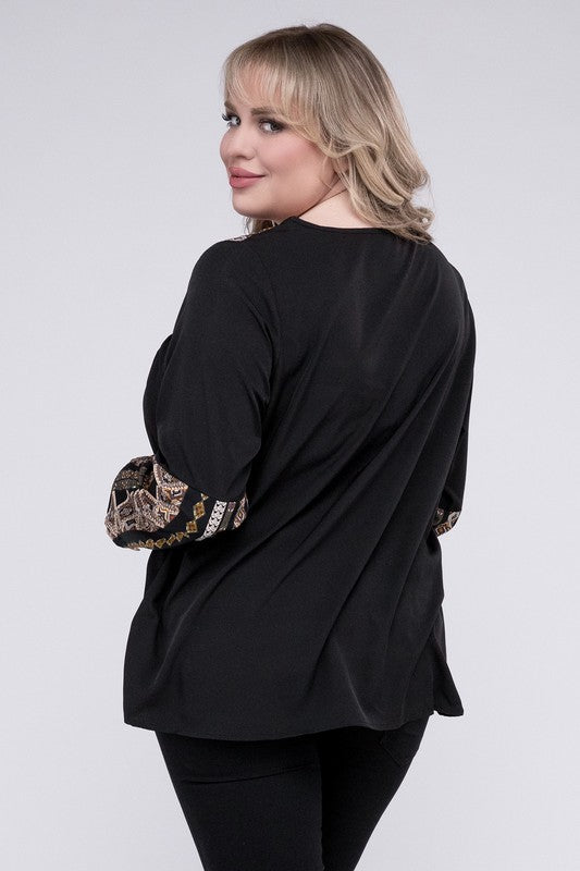 The Vida Tie Neck Patchwork Blouse - Plus Size