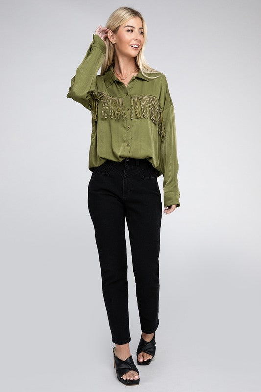 The Vintage Cowgirl Fringe Trim Satin Shirt