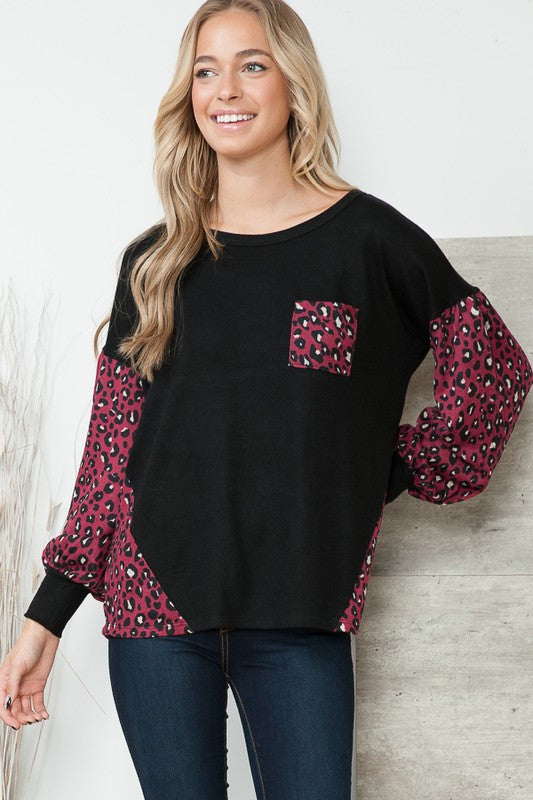 Leopard Print Balloon Sleeve Sweater