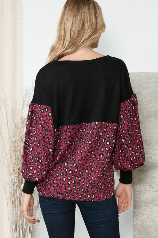 Leopard Print Balloon Sleeve Sweater