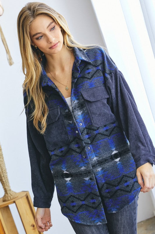 Dark Aztec Down Long Sleeve Jacket