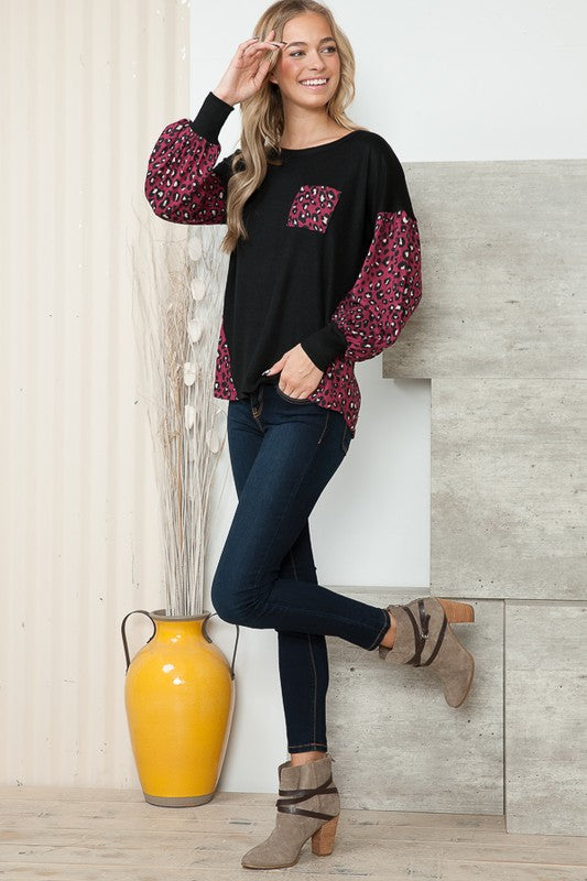 Leopard Print Balloon Sleeve Sweater