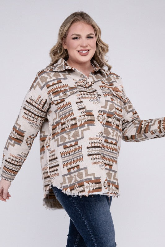 Aztec Western Shacket - Plus Size