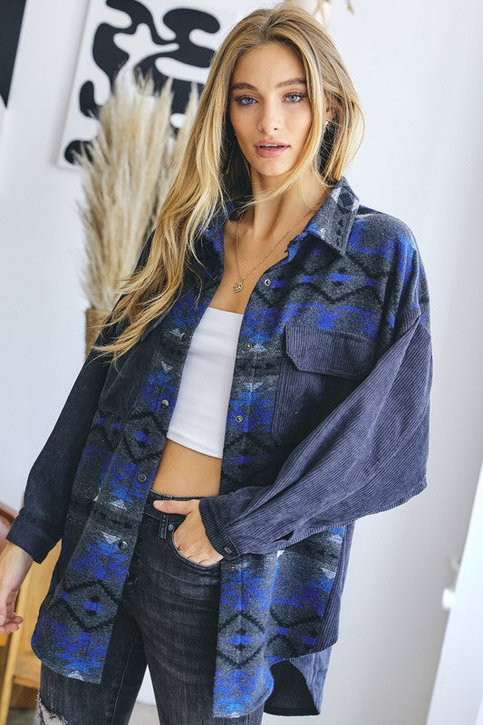 Dark Aztec Down Long Sleeve Jacket