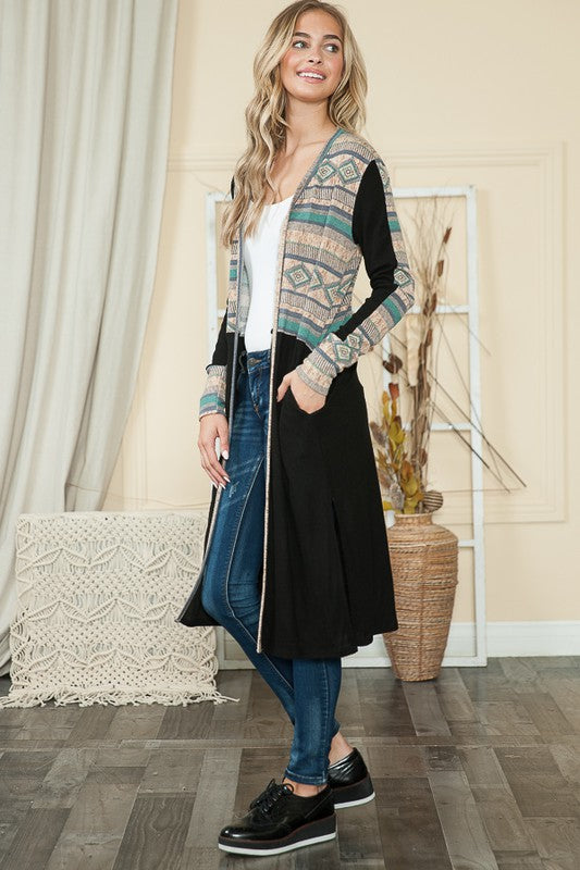 Tribal Print Maxi Cardigan