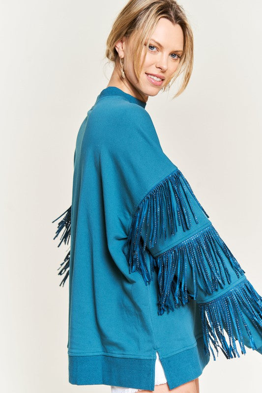 Silver Studded Fringed Sleeve Top