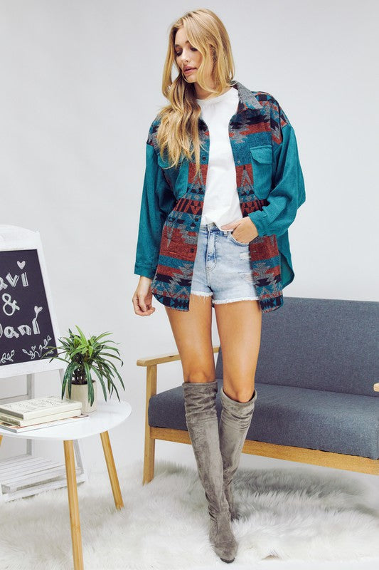 Dark Aztec Down Long Sleeve Jacket