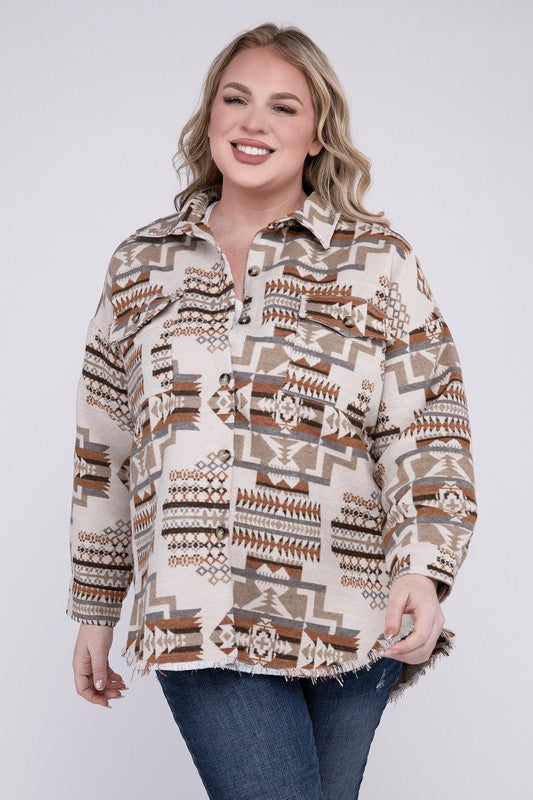 Aztec Western Shacket - Plus Size