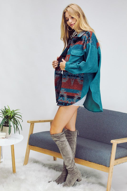 Dark Aztec Down Long Sleeve Jacket