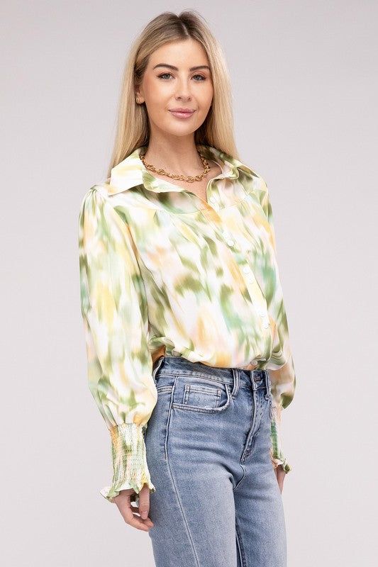 Clover Printed Long Sleeve Blouse