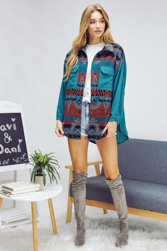 Dark Aztec Down Long Sleeve Jacket